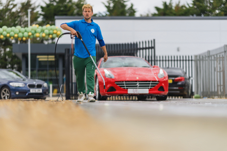 Ferrari being cleaned at Canary Car wash in Norwich